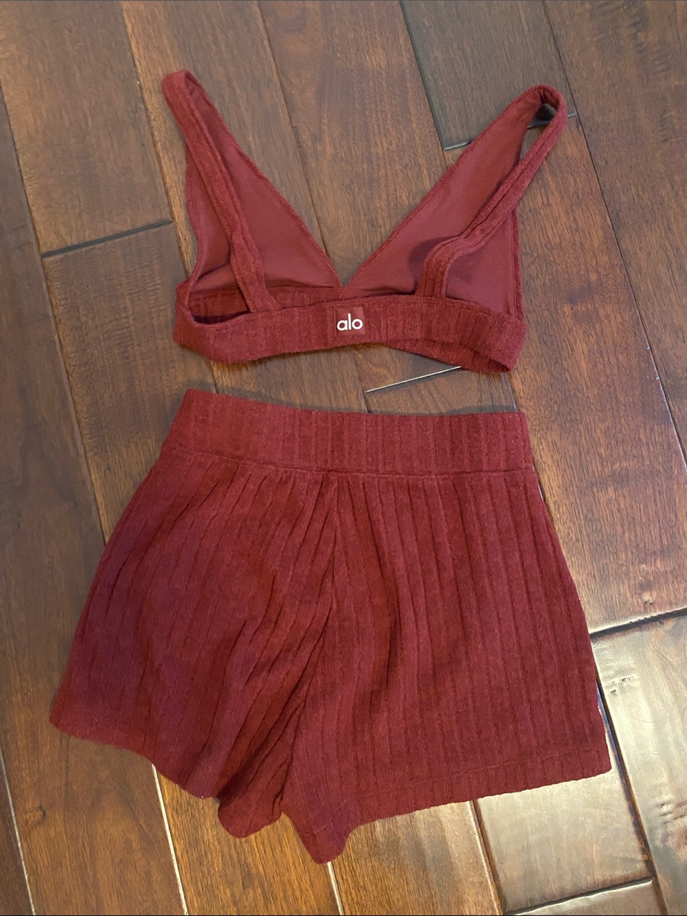 ALO Yoga Ribbed Bralette & Shorts set! BottomXS, Bra SM in Burgundy - Picture 2 of 3
